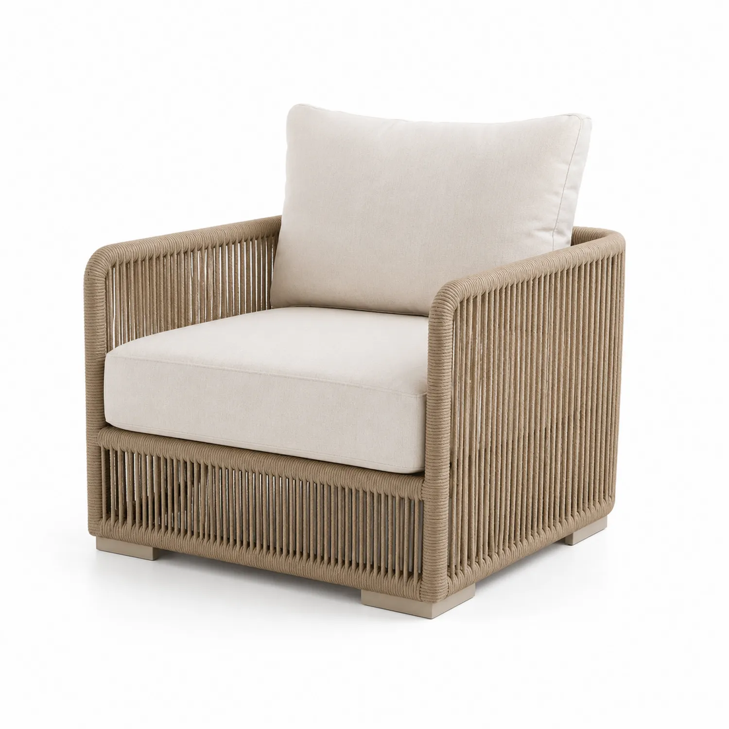 Fauteuil extérieur en corde synthétique et aluminium Beige 90x85x75 cm