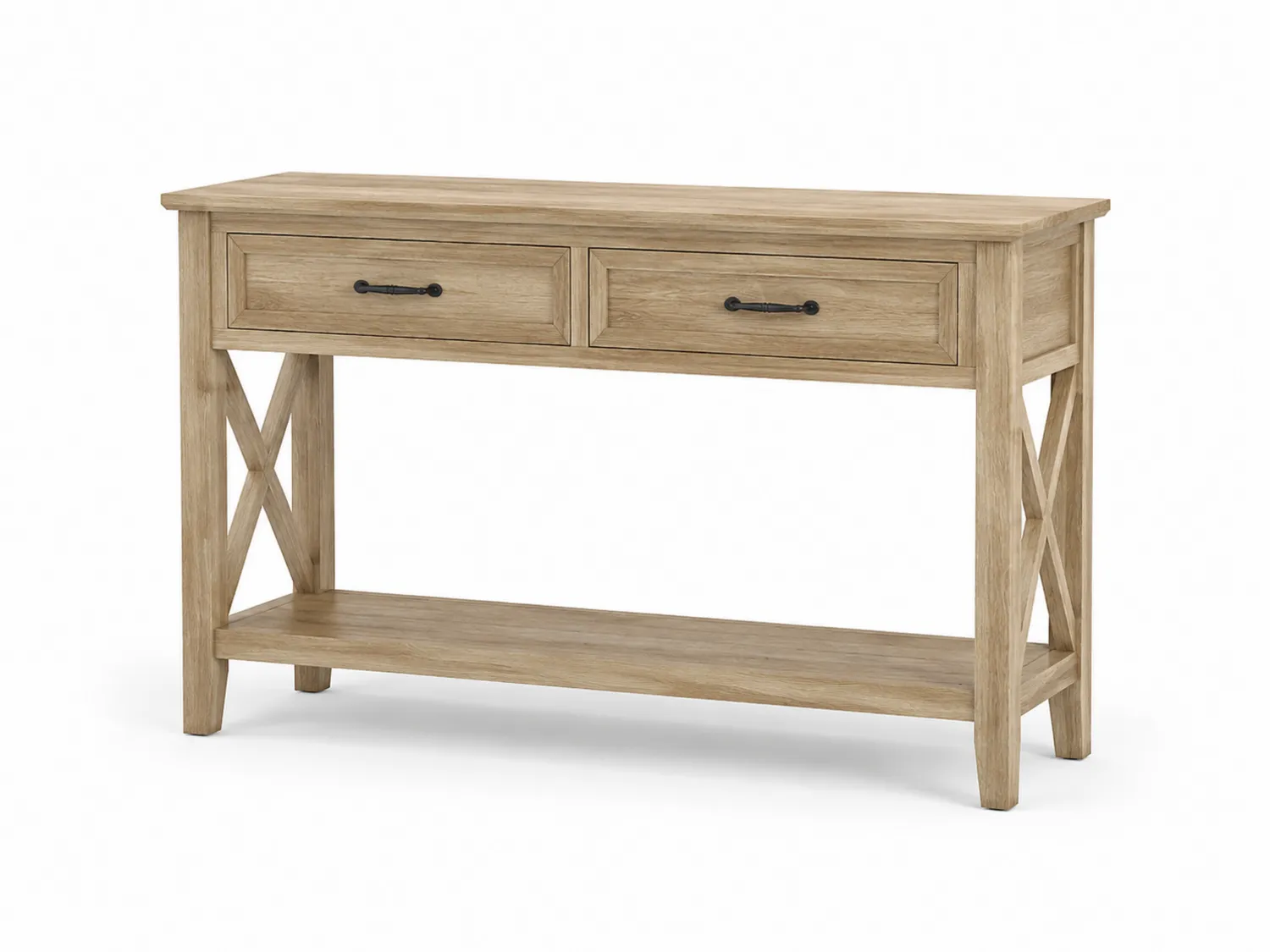 Console en Bois de Chêne avec Tiroirs et Étagère