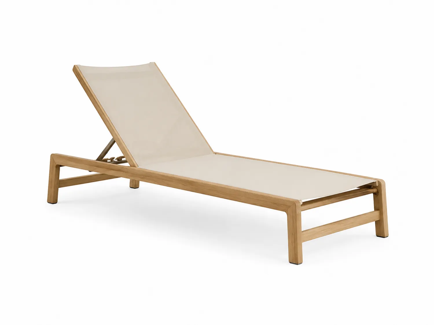 Chaise longue en teck et polyester beige