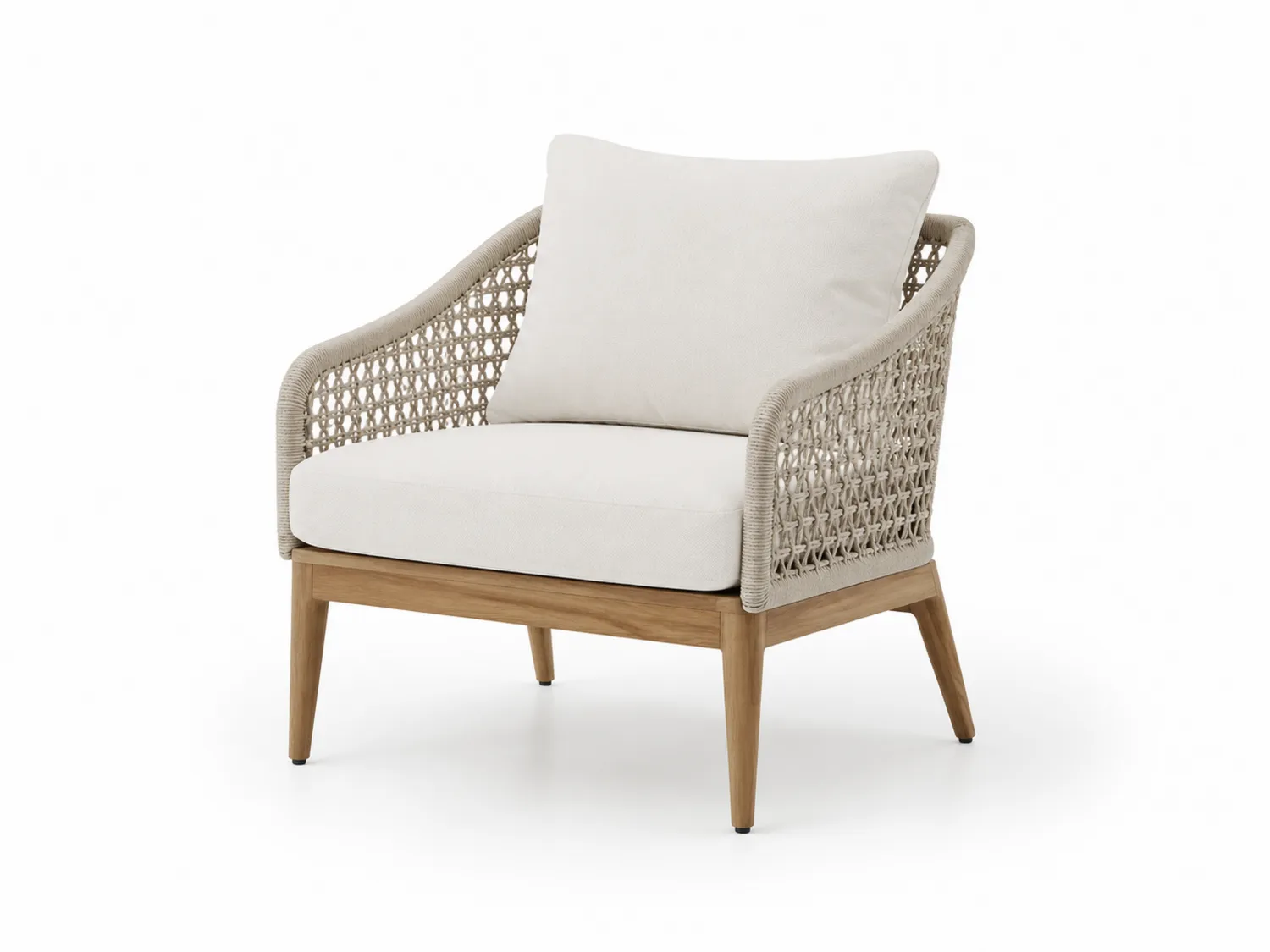 Fauteuil en Rotin Synthétique avec Coussins en Polyester Beige