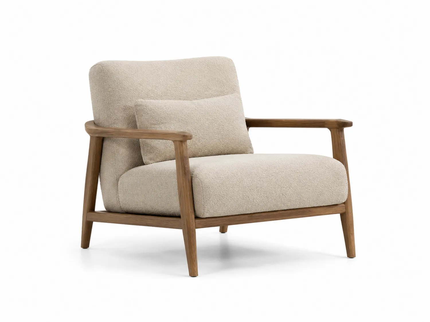 Fauteuil en bois de hêtre avec revêtement en laine beige