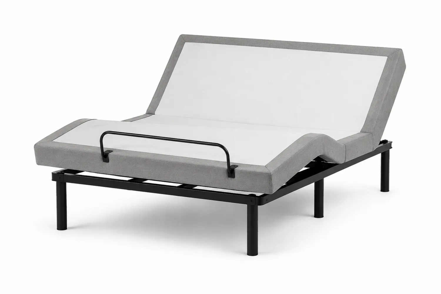 Lit ajustable en métal et tissu polyester gris