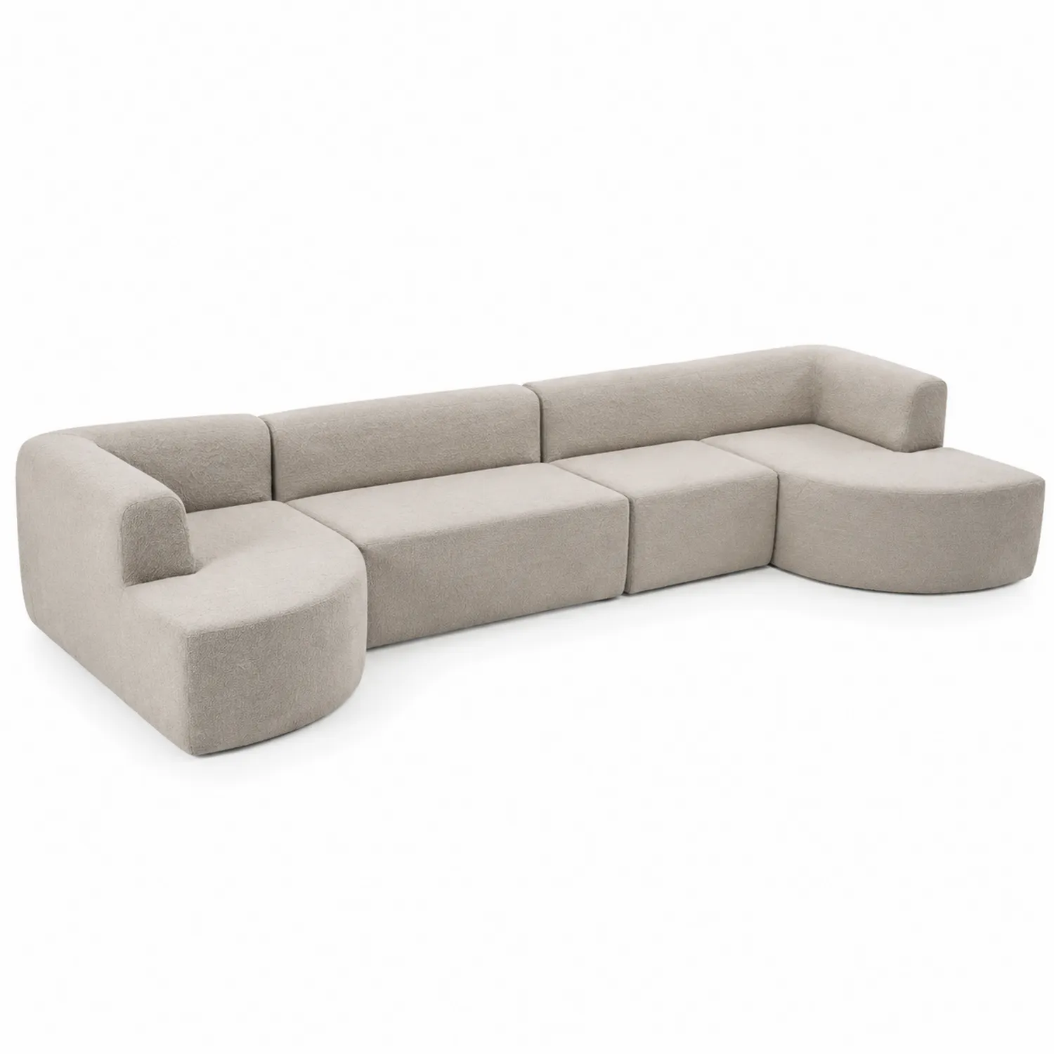 Canapé modulable en tissu polyester beige, forme en U, 300 x 95 x 70 cm