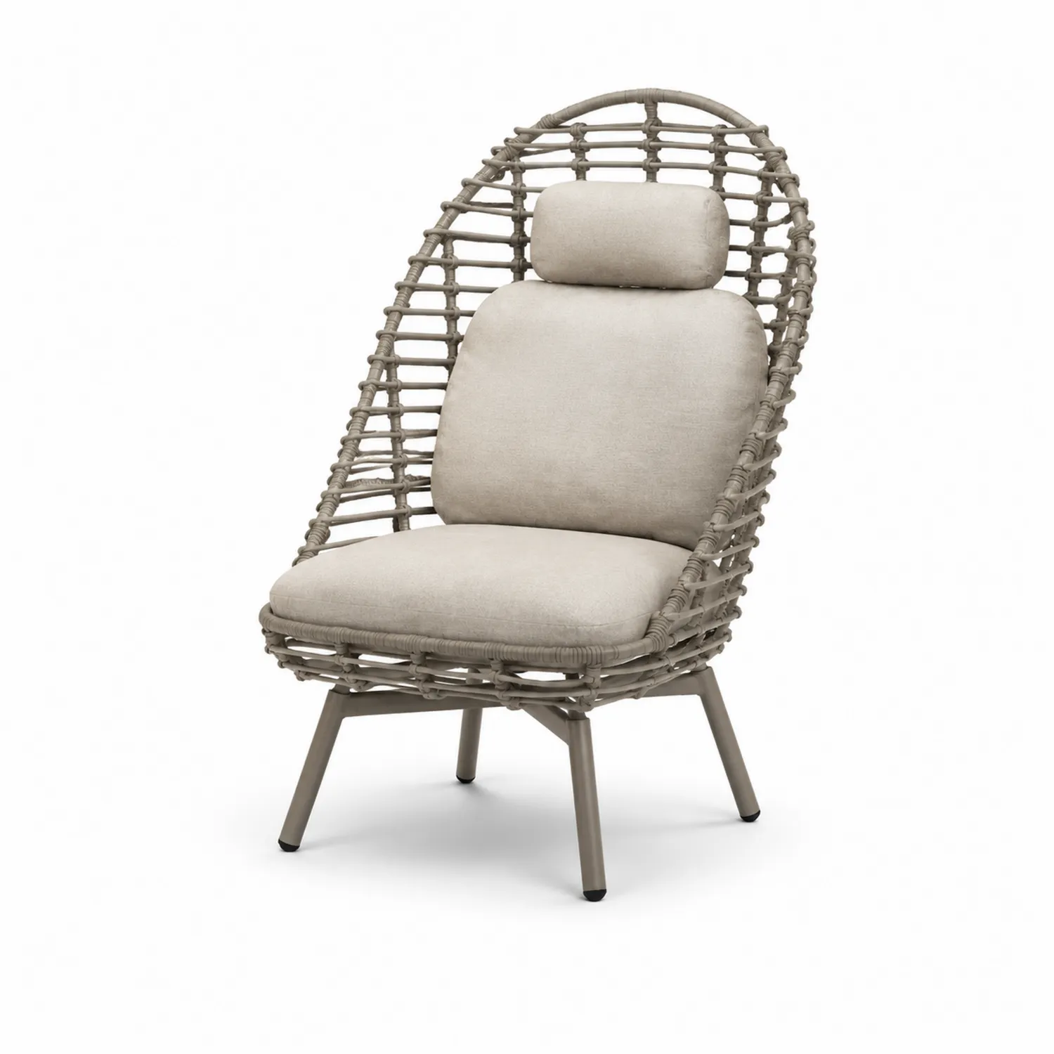 Fauteuil extérieur rotin synthétique et aluminium avec coussins beige
