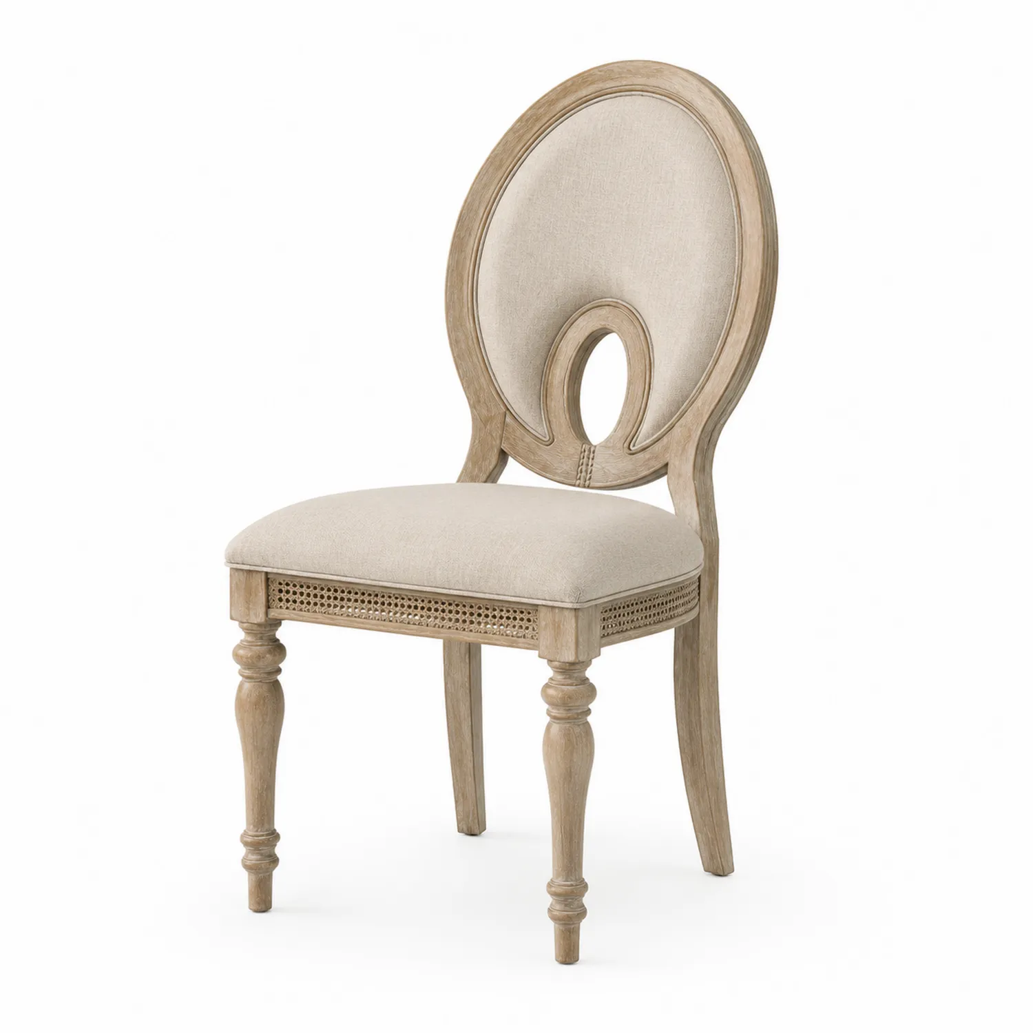 Chaise en bois avec assise en tissu beige