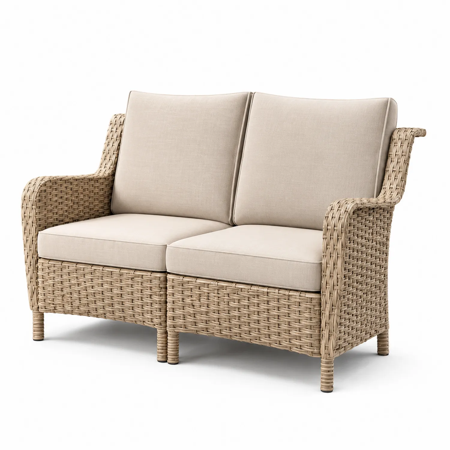 Canapé de jardin 2 places en rotin synthétique beige 140x80x75 cm