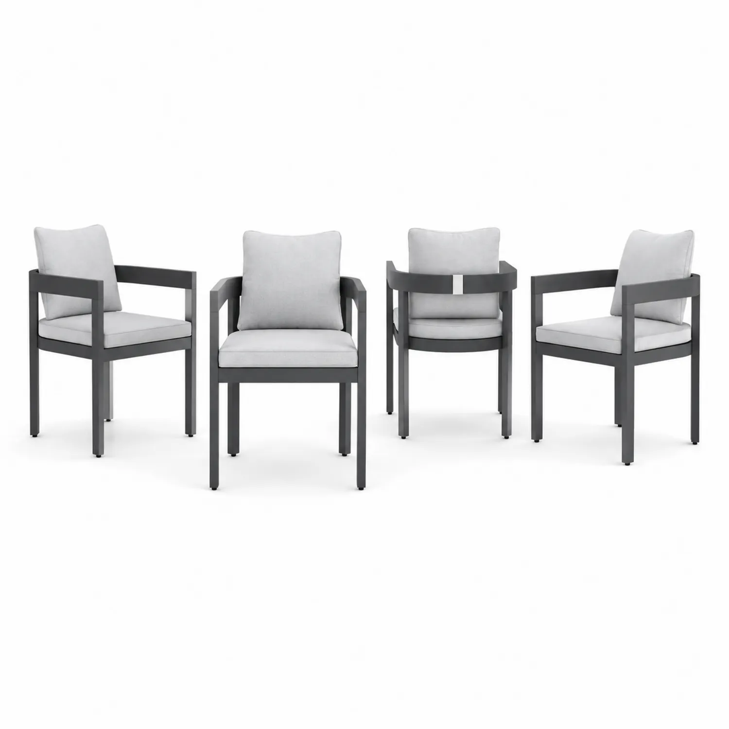Ensemble de 4 Chaises de Jardin en Aluminium avec Coussins en Polyester Gris clair