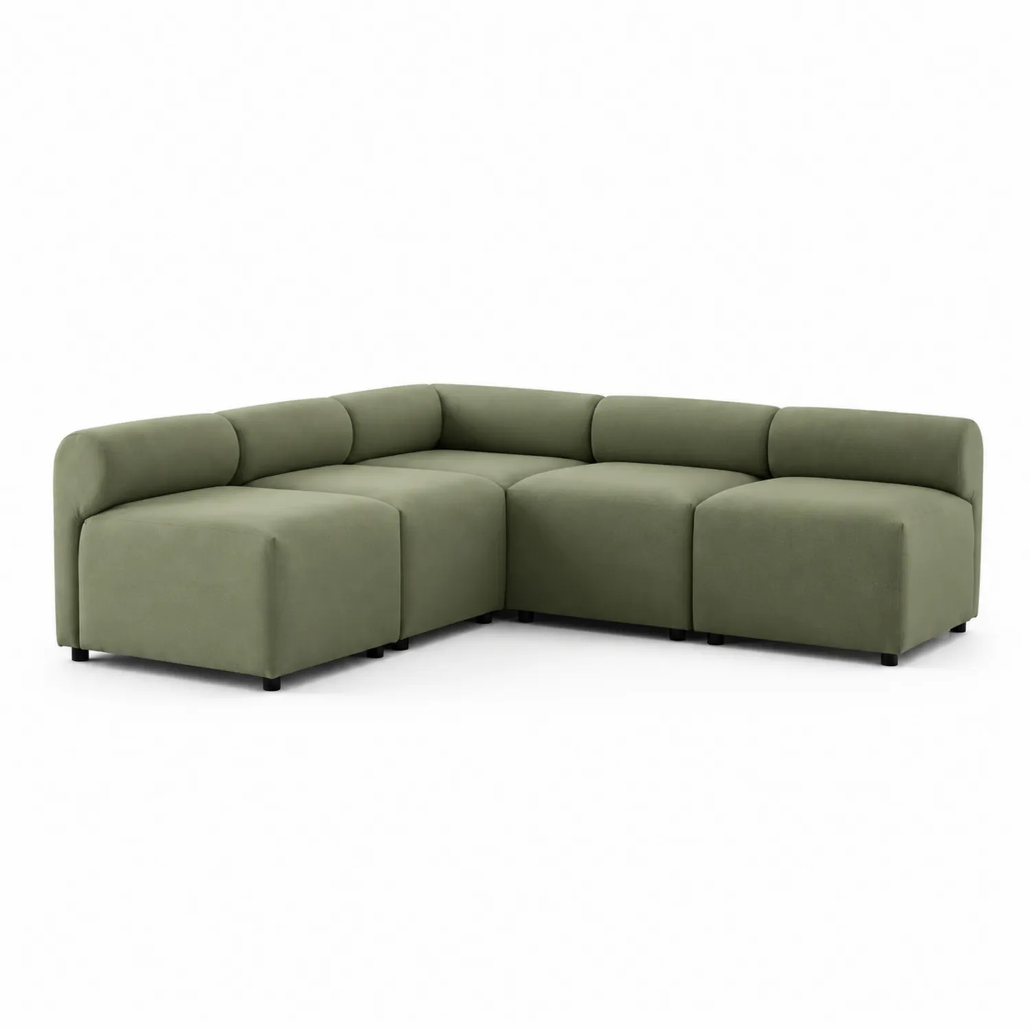 Canapé d'angle modulaire en tissu polyester olive, 5 places