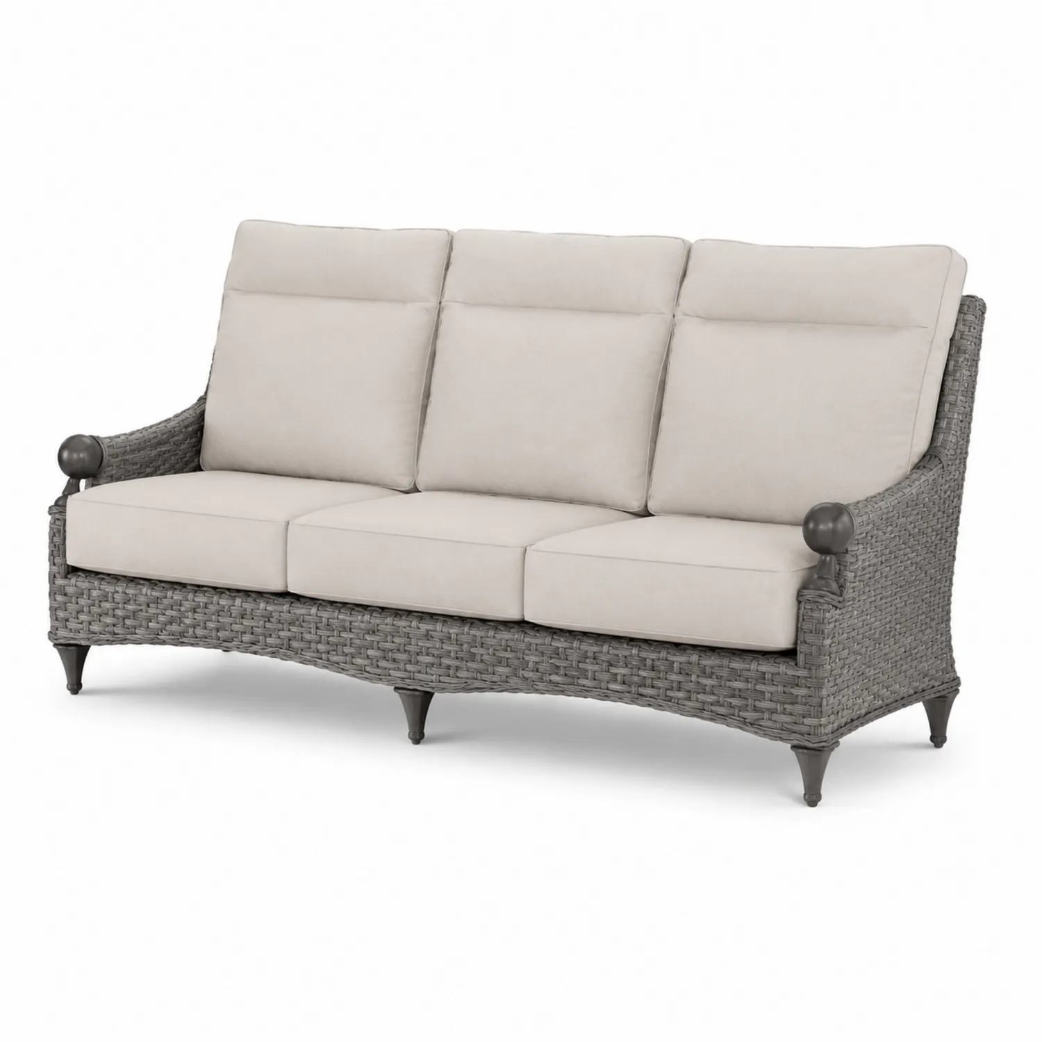 Canapé de jardin en résine tressée avec coussins gris et beige