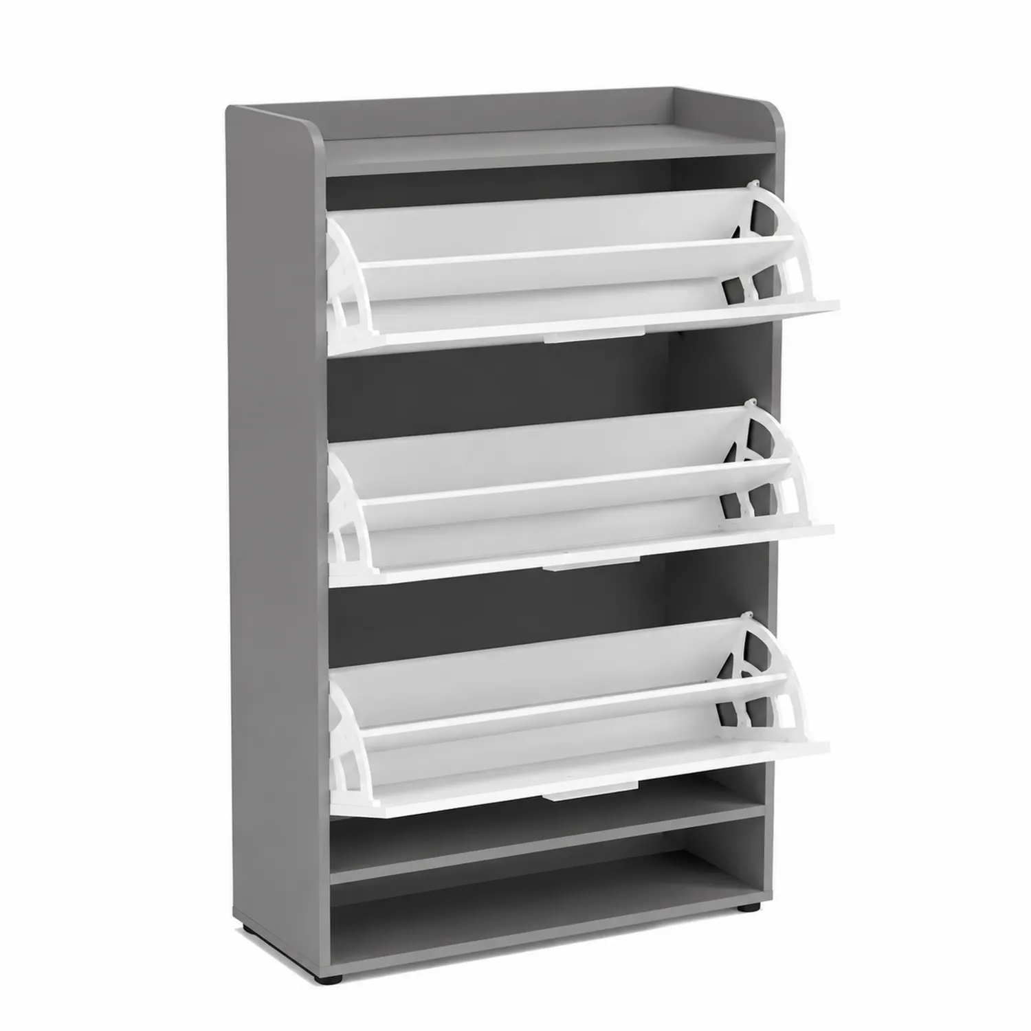 Étagère à chaussures en bois MDF avec abattants en plastique Gris et Blanc