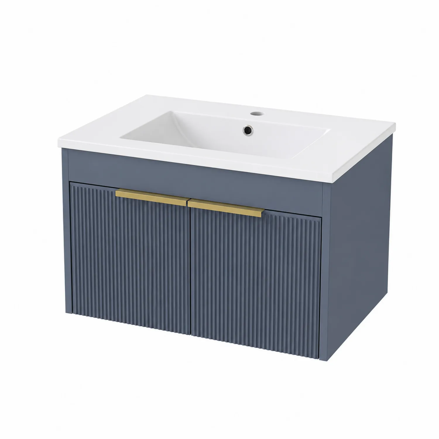 Meuble lavabo suspendu en bois et céramique 80 cm Bleu