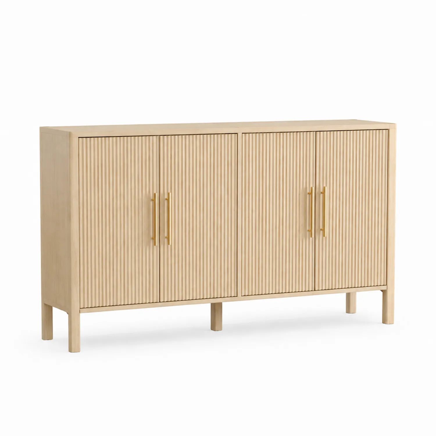Buffet en bois à 4 portes avec poignées en métal doré