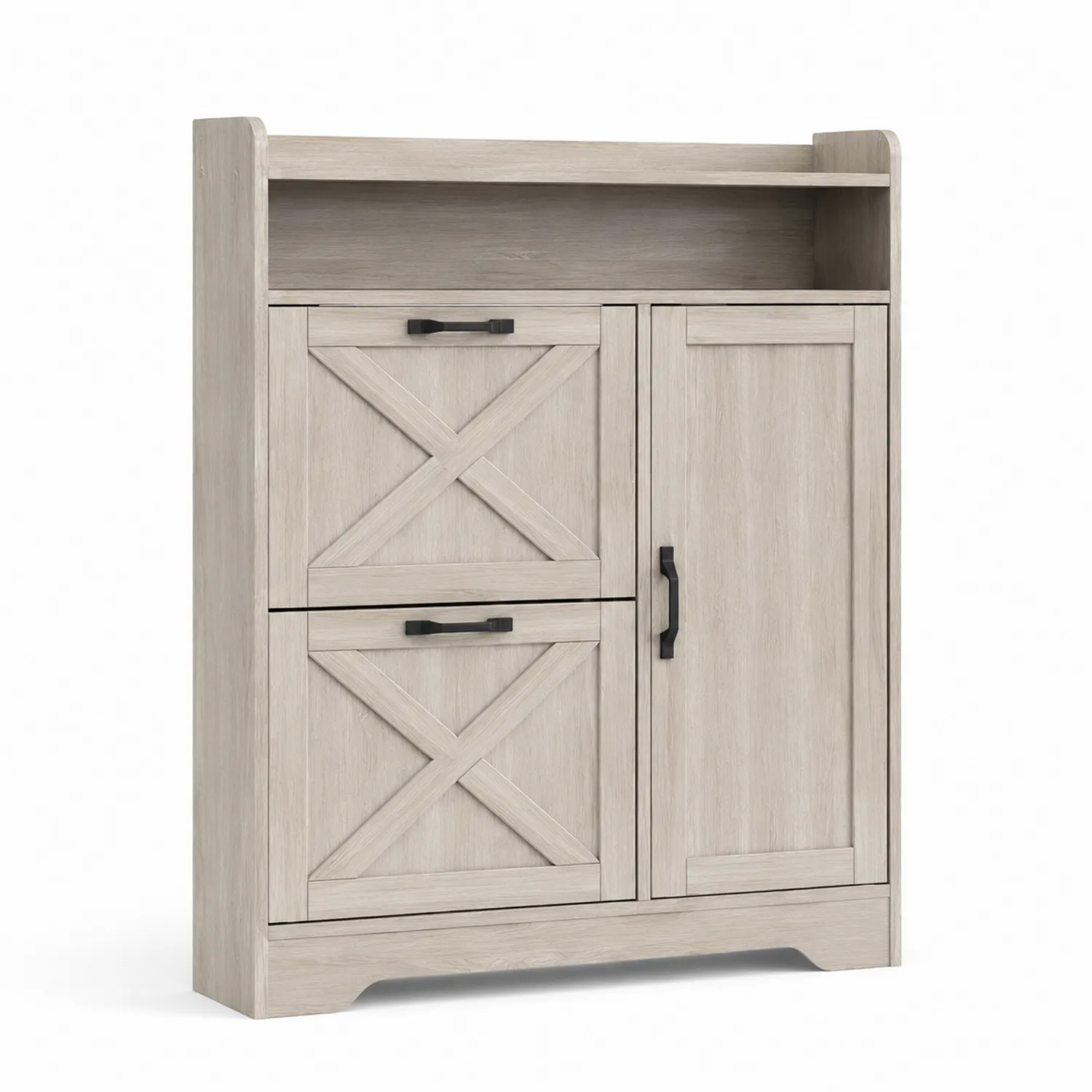 Meuble à chaussures en bois avec porte et étagères, Chêne clair