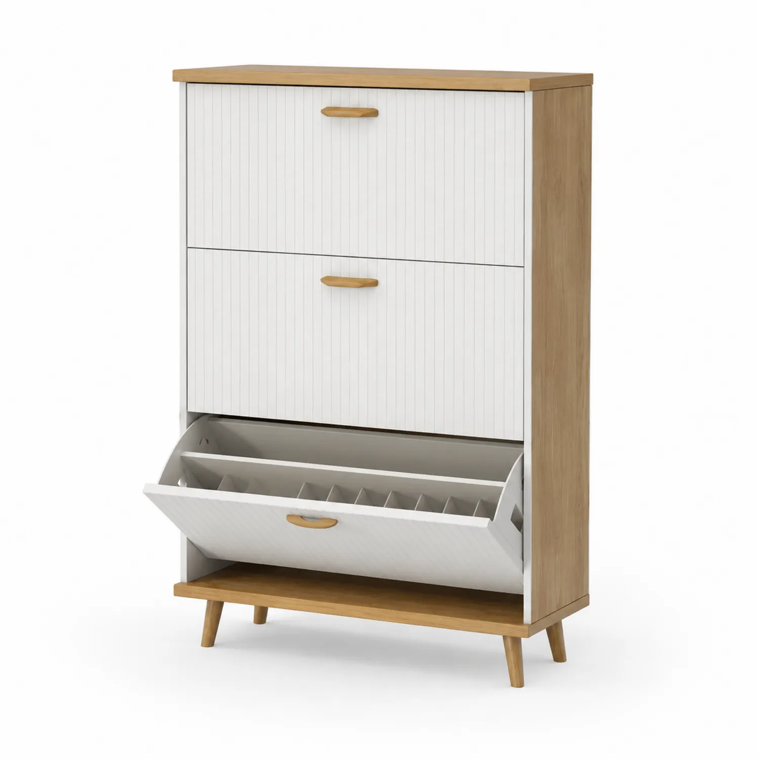 Meuble à chaussures MDF et bois Blanc et Chêne avec 3 compartiments