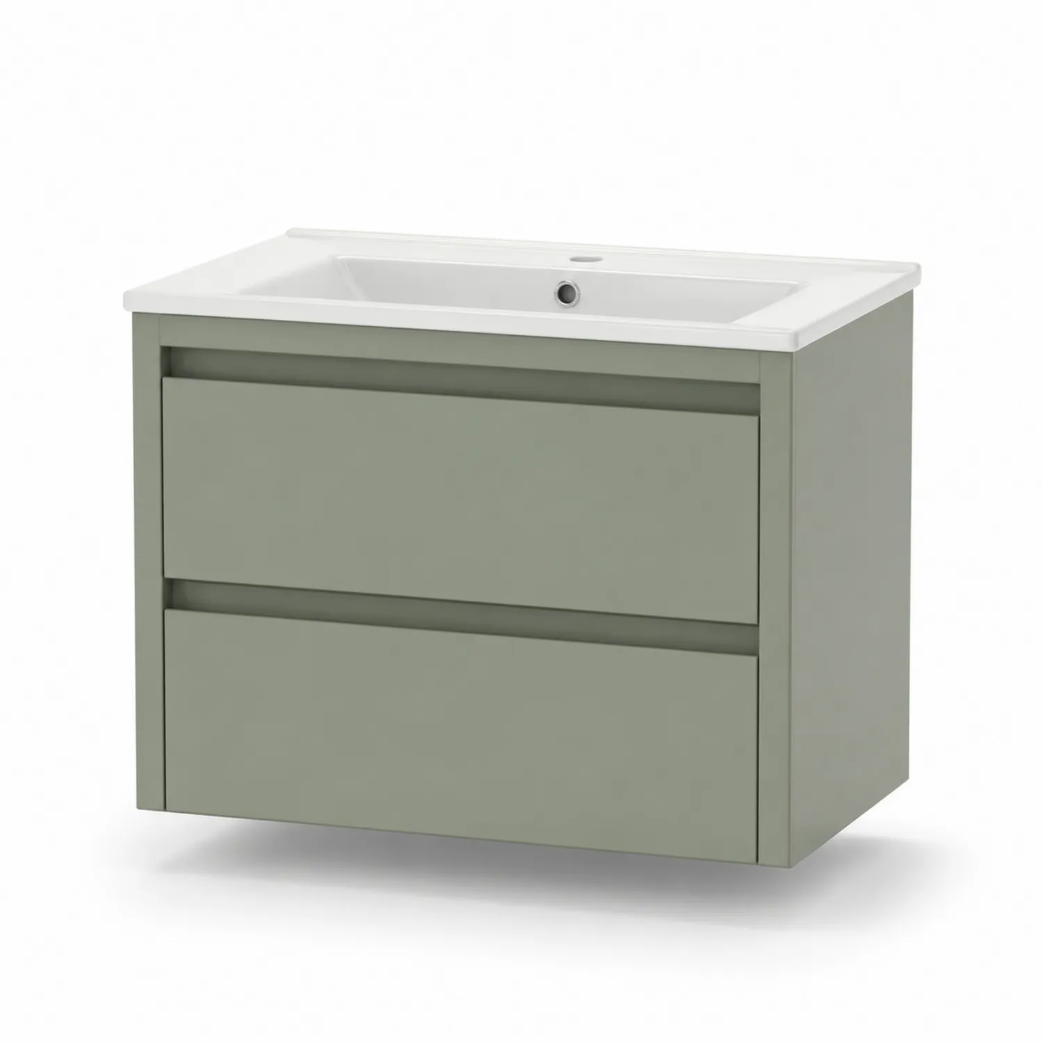 Meuble lavabo suspendu en MDF avec lavabo en céramique vert sauge