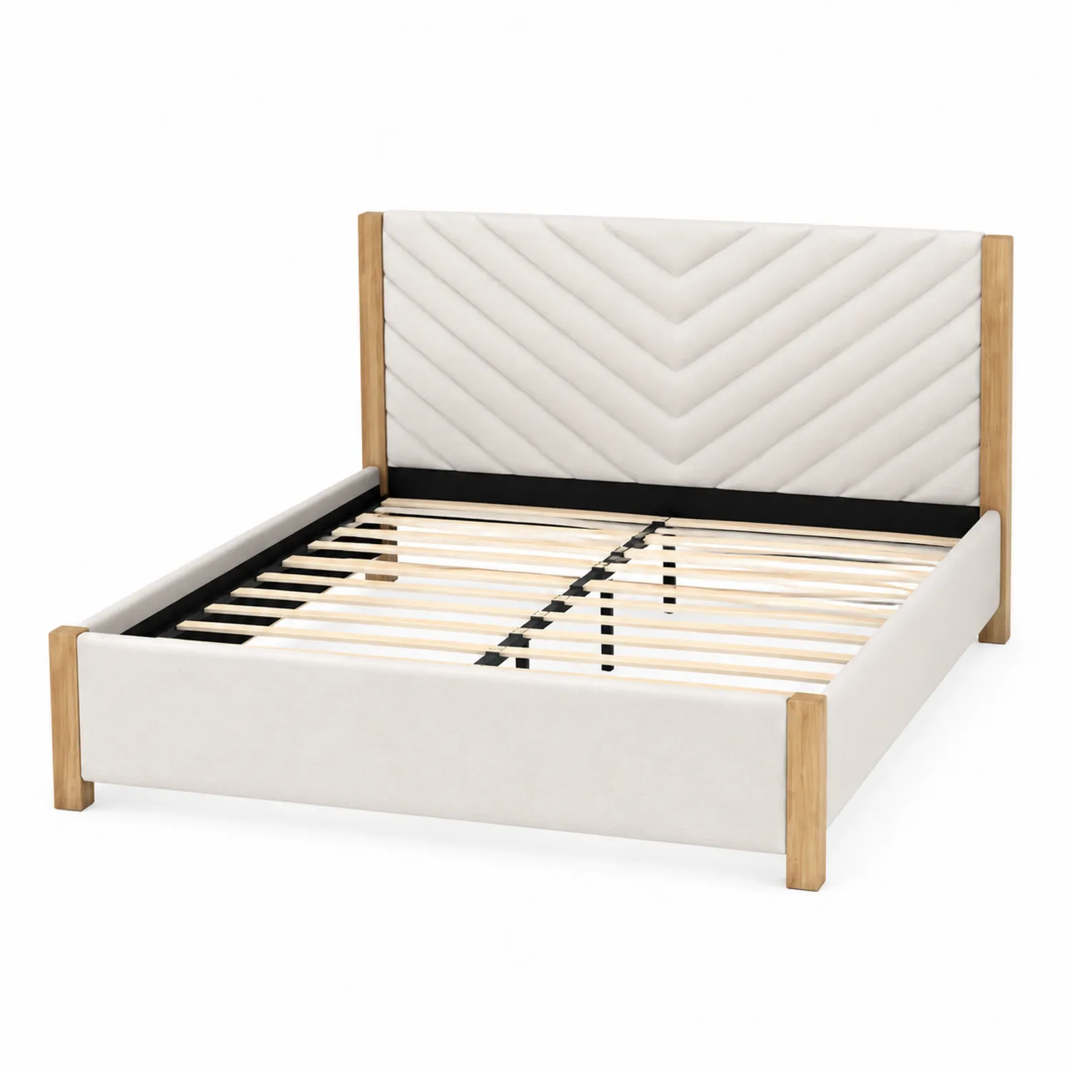 Lit en Bois et Tissu Blanc 140x200