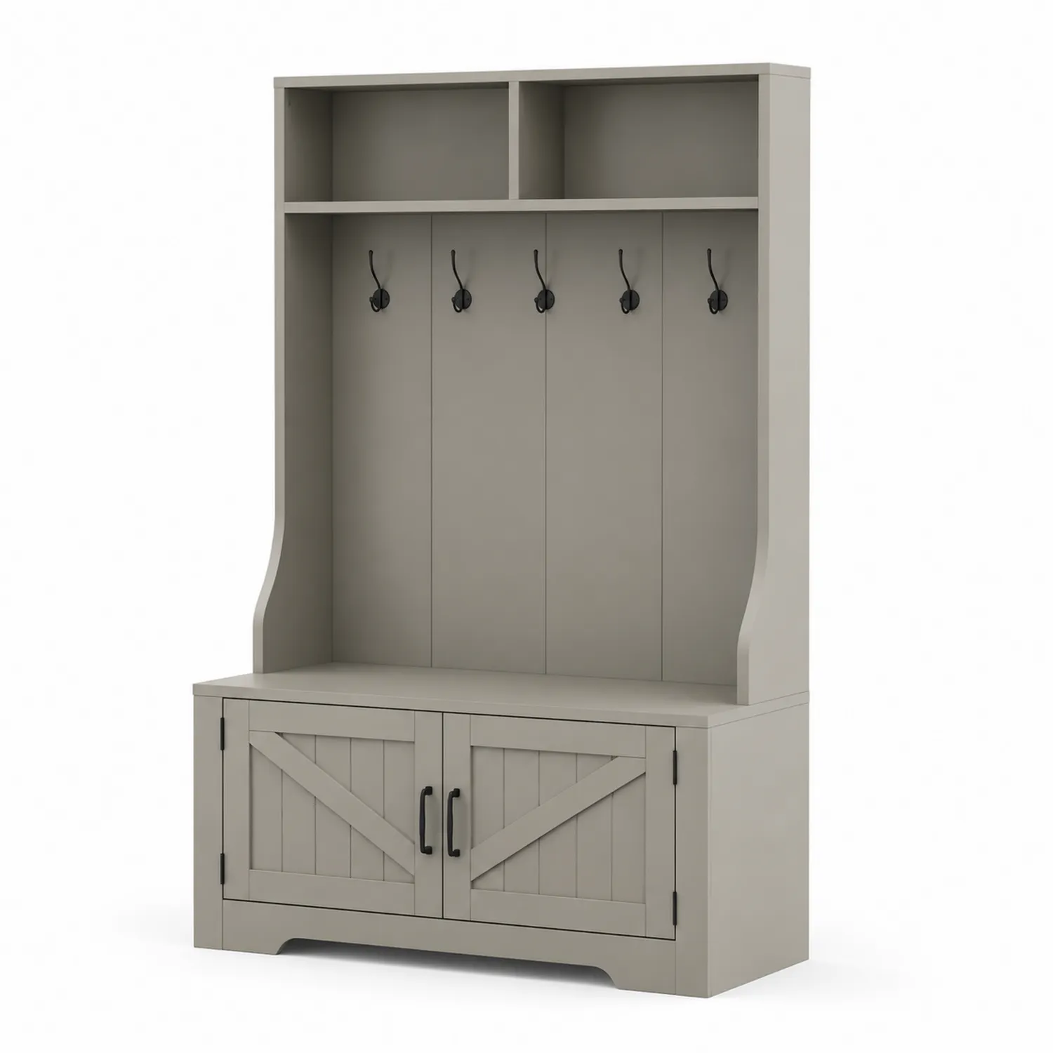 Porte-manteaux en bois MDF gris avec crochets et rangement