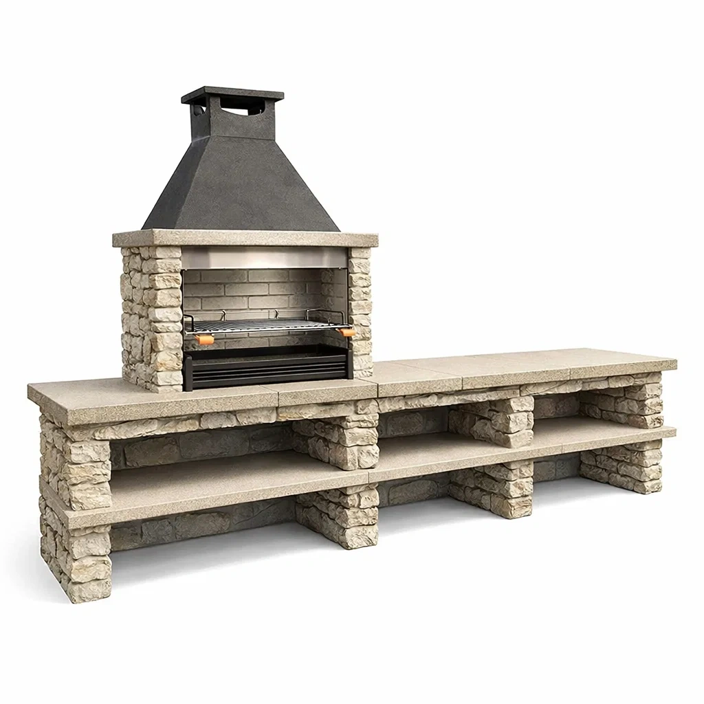 Barbecue en pierre et béton gris avec étagères en pierre 200 x 85 x 150 cm-URBANVI BESPLACE