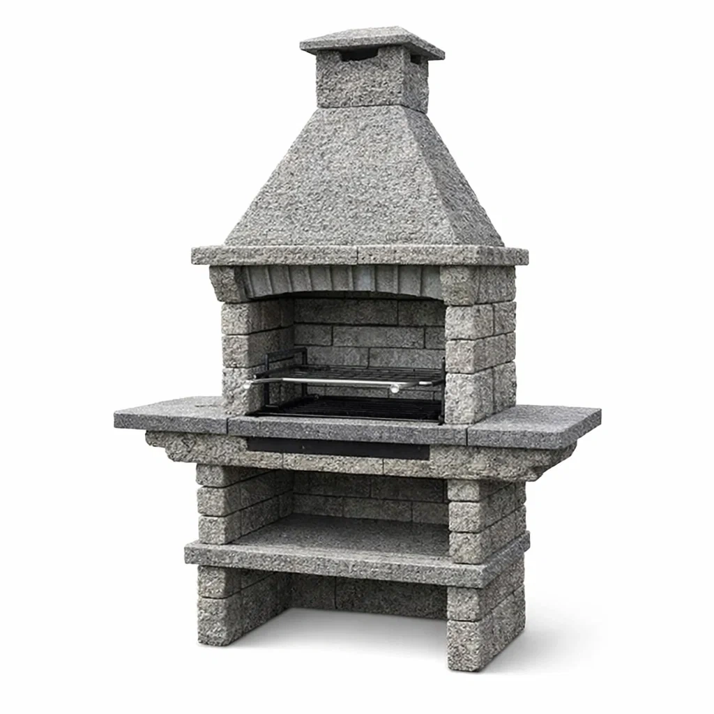Barbecue en pierre naturelle grise avec cheminée-URBANVI BESPLACE