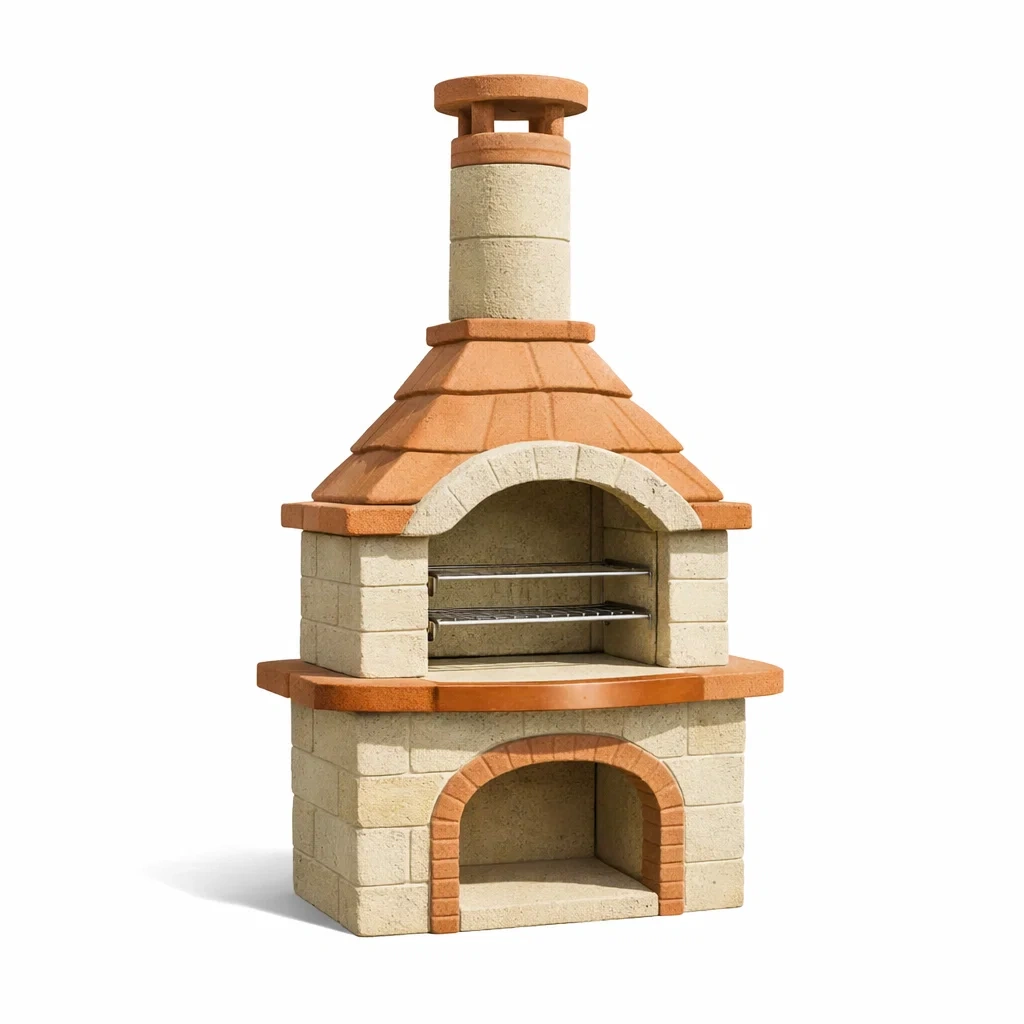 Barbecue en pierre avec cheminée en béton-URBANVI BESPLACE