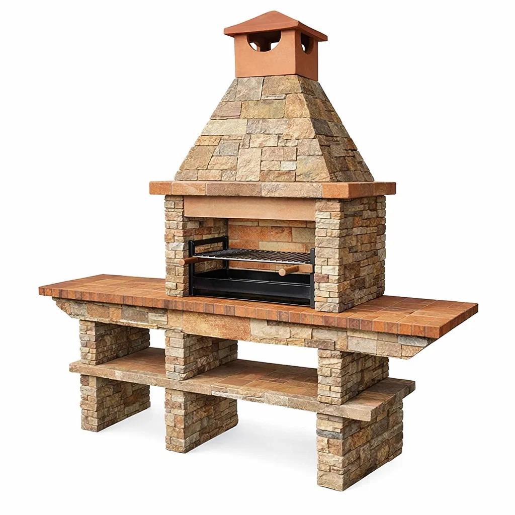 Barbecue en pierre reconstituée avec grille en acier inoxydable-URBANVI BESPLACE
