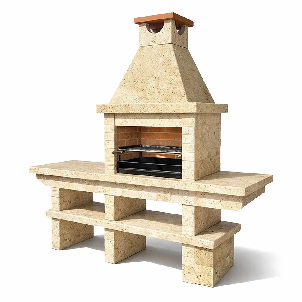 Barbecue en pierre naturelle beige avec structure en acier 150 x 60 x 190 cm-URBANVI BESPLACE