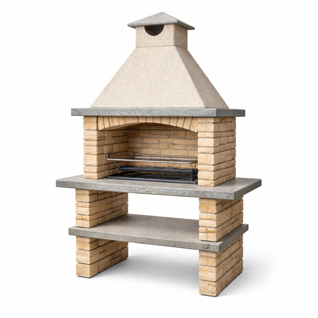 Barbecue en briques beige avec grille en acier inoxydable-URBANVI BESPLACE