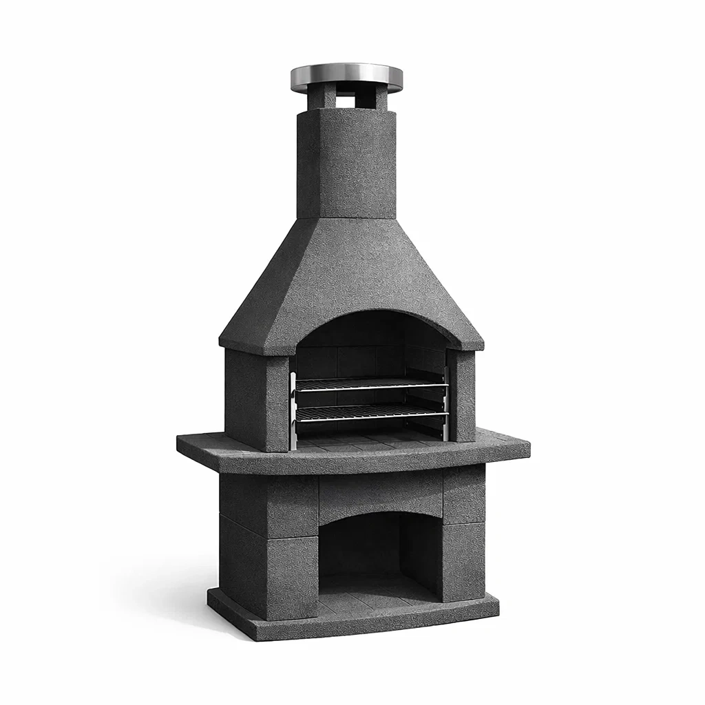 Barbecue en béton gris avec cheminée et grille-URBANVI BESPLACE