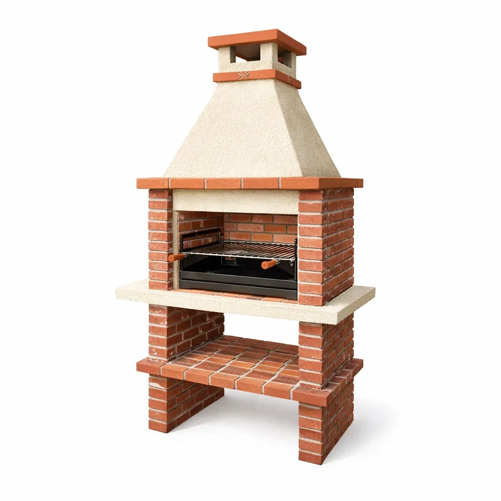 Barbecue en briques et béton rouge et beige avec grille en acier inoxydable 205 x 114 x 71 cm-URBANVI BESPLACE