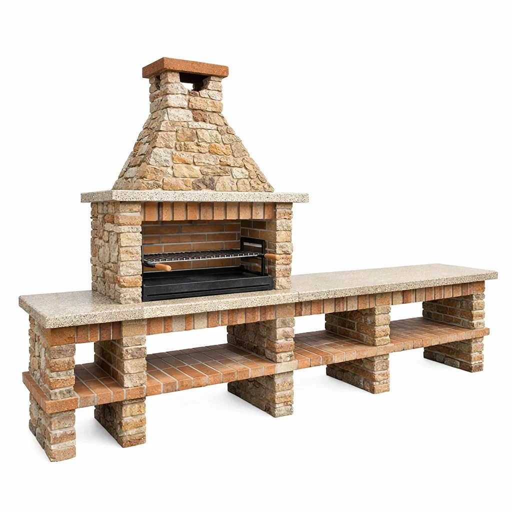 Barbecue en pierre naturelle avec cheminée et espace de rangement-URBANVI BESPLACE