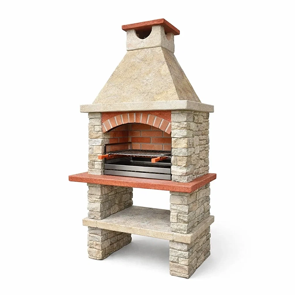 Barbecue en pierre avec foyer en briques et grille en acier inoxydable-URBANVI BESPLACE