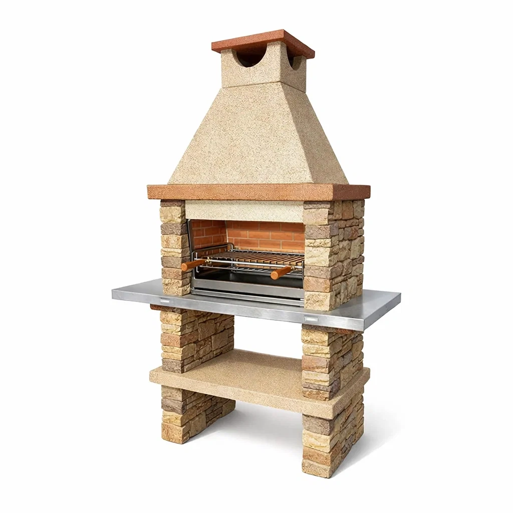 Barbecue en pierre beige et marron avec grille en acier inoxydable 230 x 110 x 65 cm-URBANVI BESPLACE