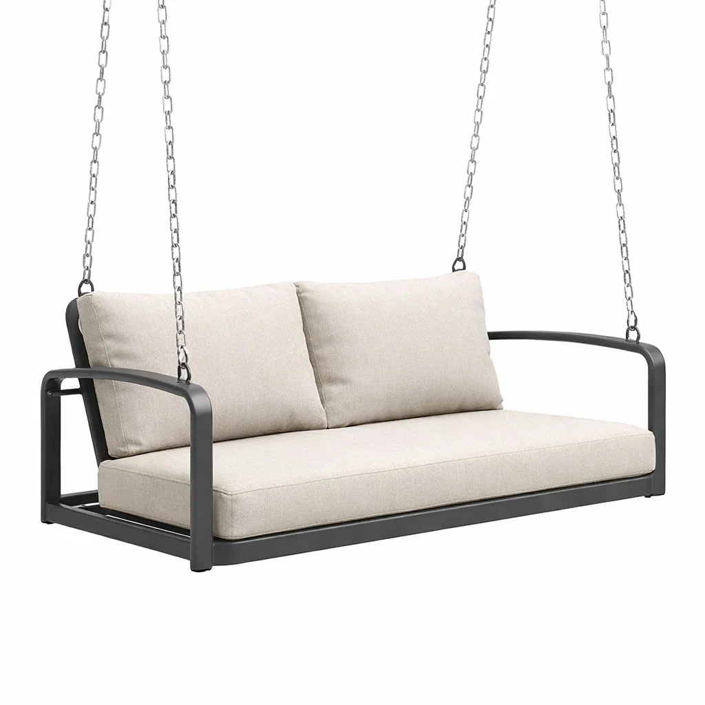 Balancelle de porche en métal avec coussin en polyester beige-URBANVI BESPLACE