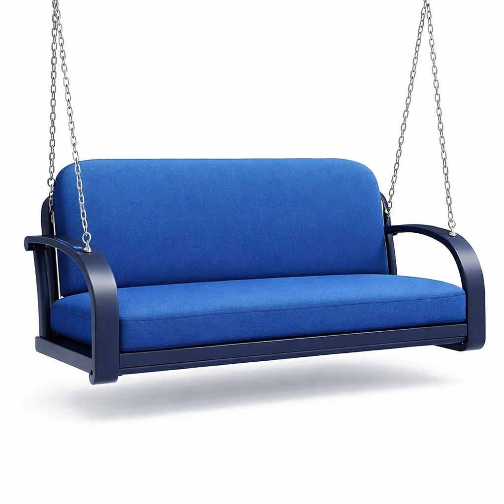 Balancelle de porche en métal avec coussins en tissu bleu-URBANVI BESPLACE