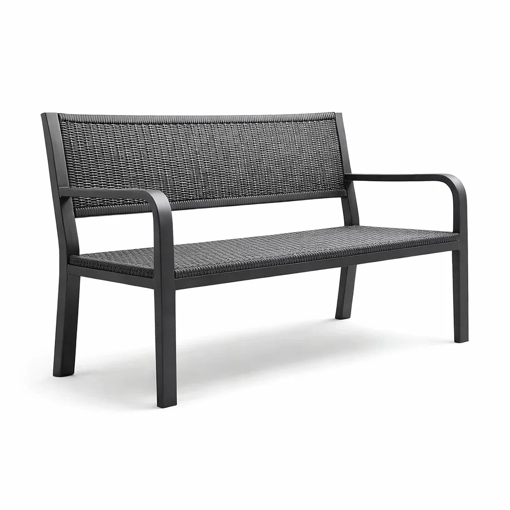 Banc en aluminium et résine tressée noir 120 x 58 x 77 cm-URBANVI BESPLACE