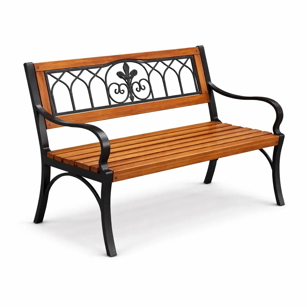 Banc en bois et fer forgé-URBANVI BESPLACE