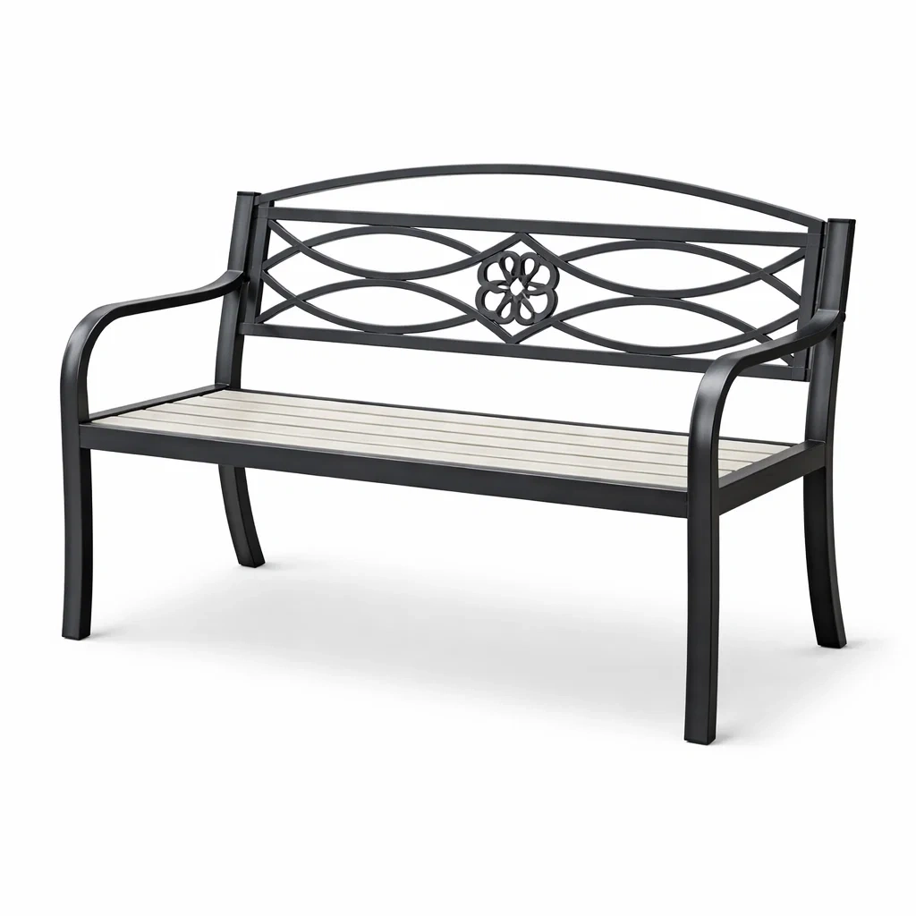 Banc en métal et plastique noir et bois-URBANVI BESPLACE