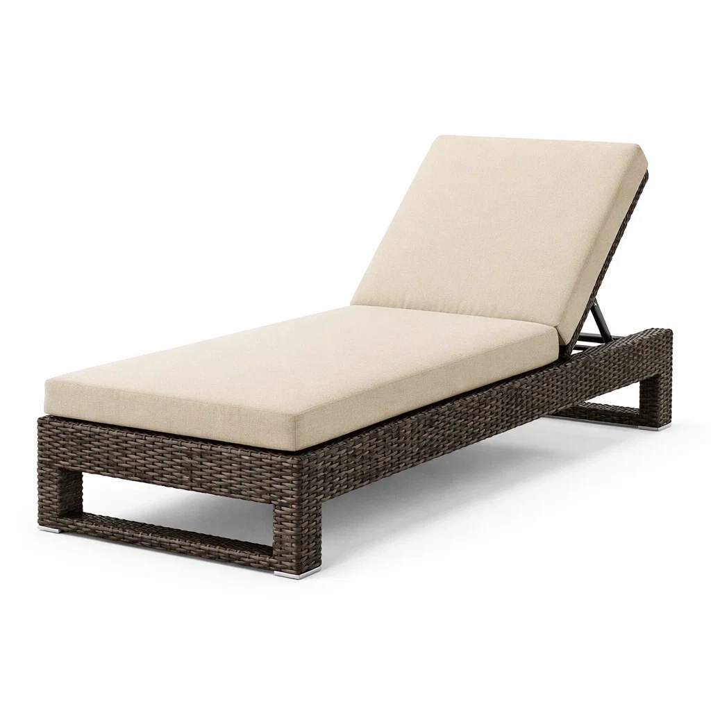 Chaise longue réglable en rotin synthétique avec coussin en polyester beige-URBANVI BESPLACE
