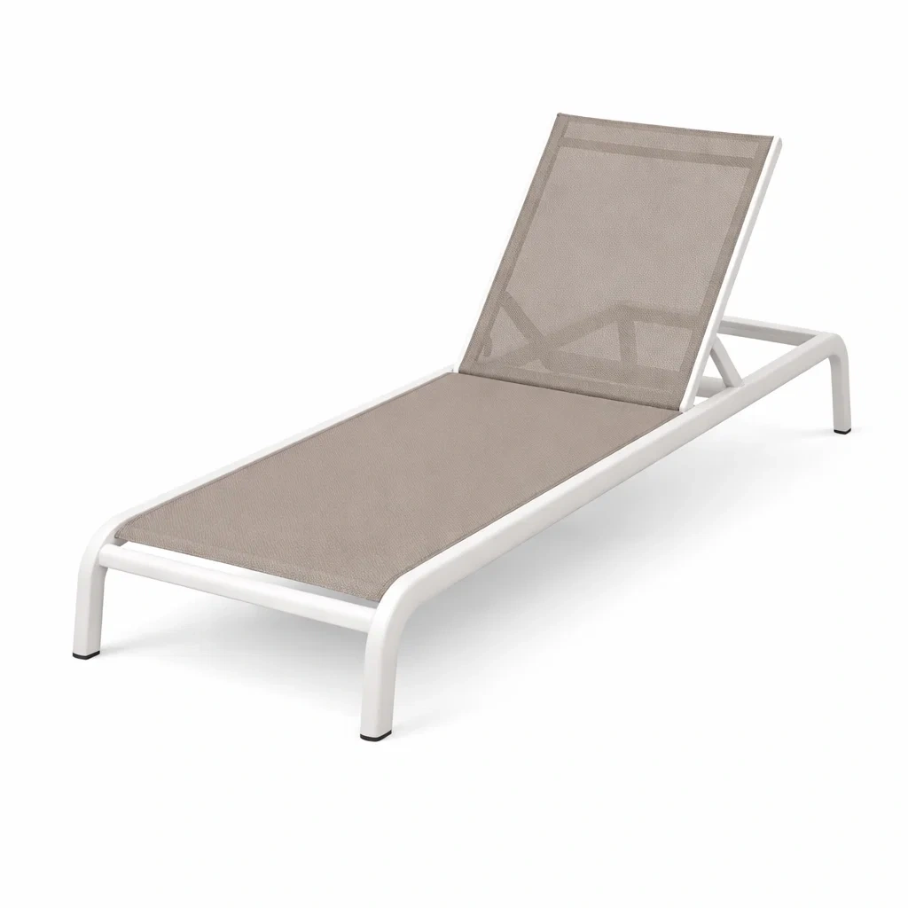 Chaise longue réglable en aluminium avec tissu textilène blanc et taupe-URBANVI BESPLACE
