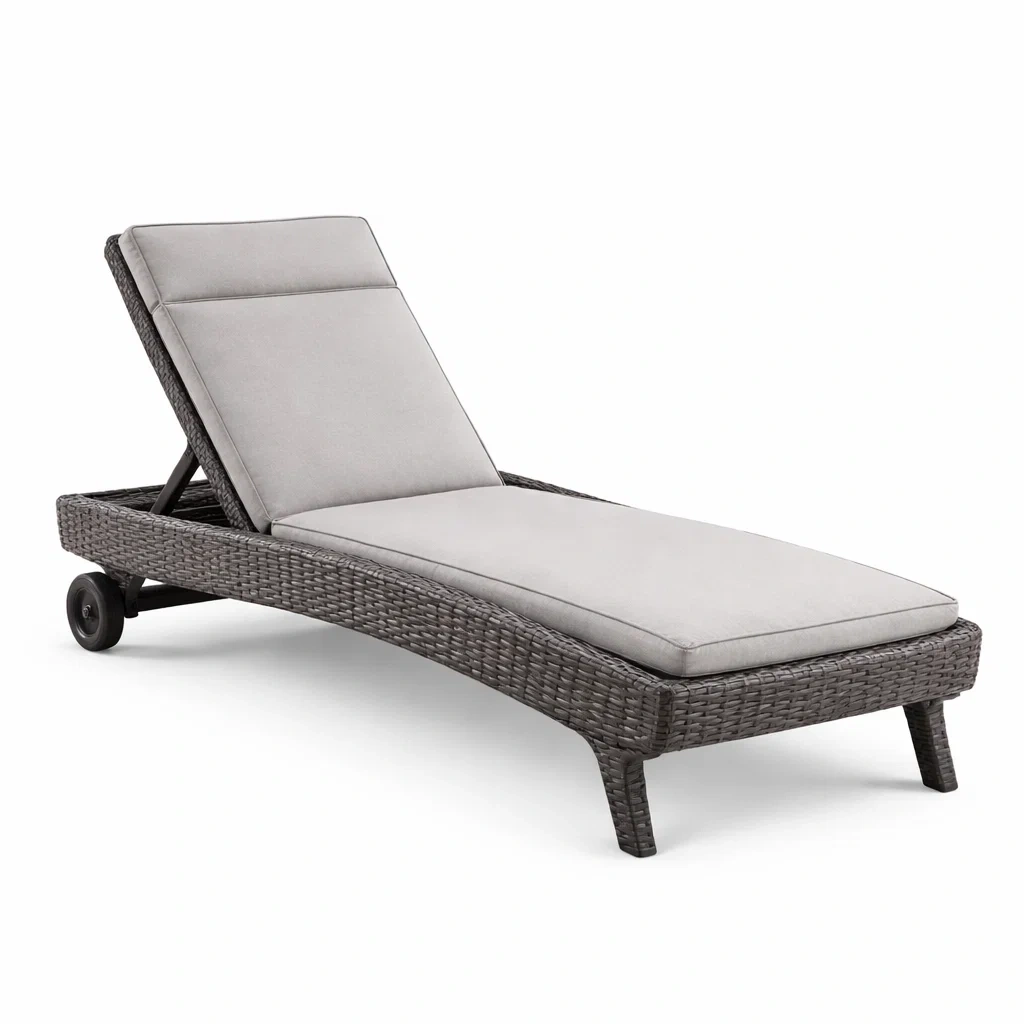 Chaise longue en rotin avec coussin en polyester-URBANVI BESPLACE