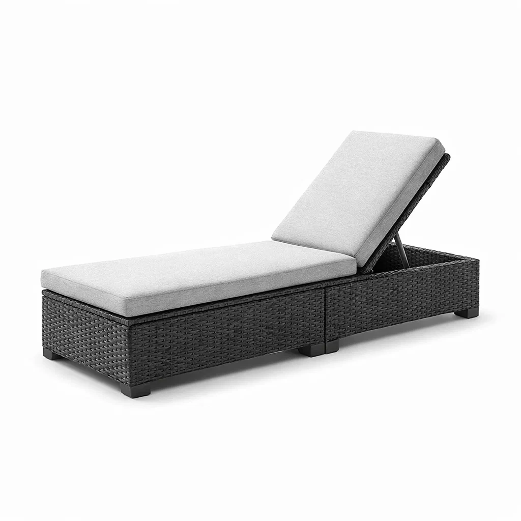 Chaise longue en résine tressée avec coussin réglable gris et noir-URBANVI BESPLACE