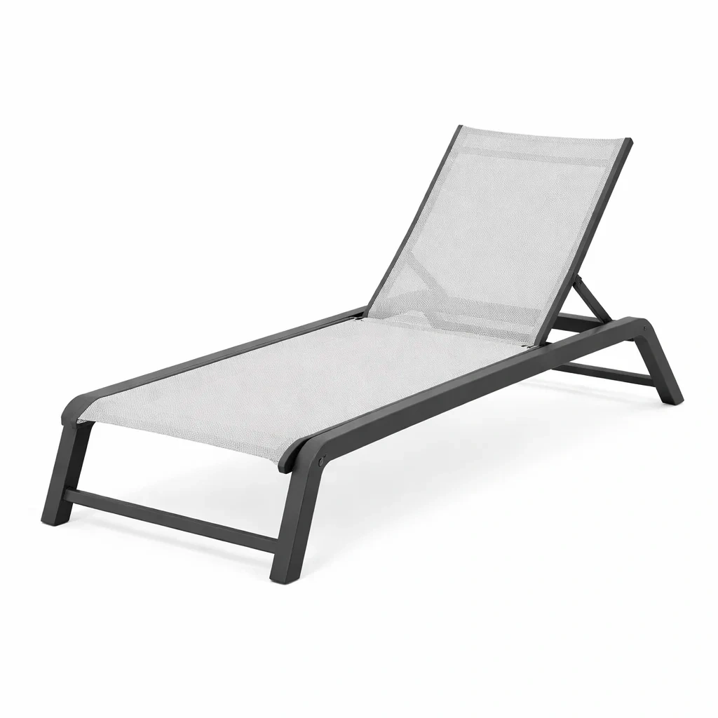 Chaise longue en métal et tissu réglable gris-URBANVI BESPLACE