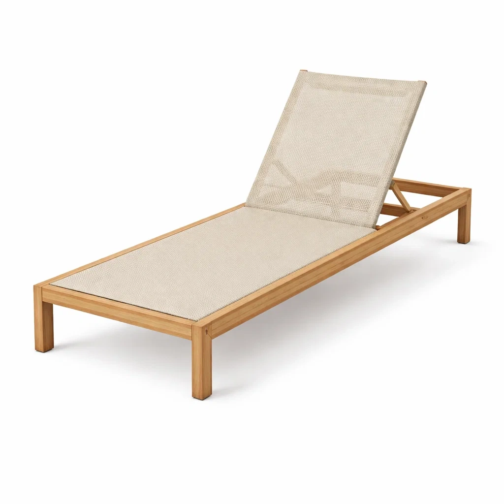 Chaise longue en teck et polyester beige-URBANVI BESPLACE