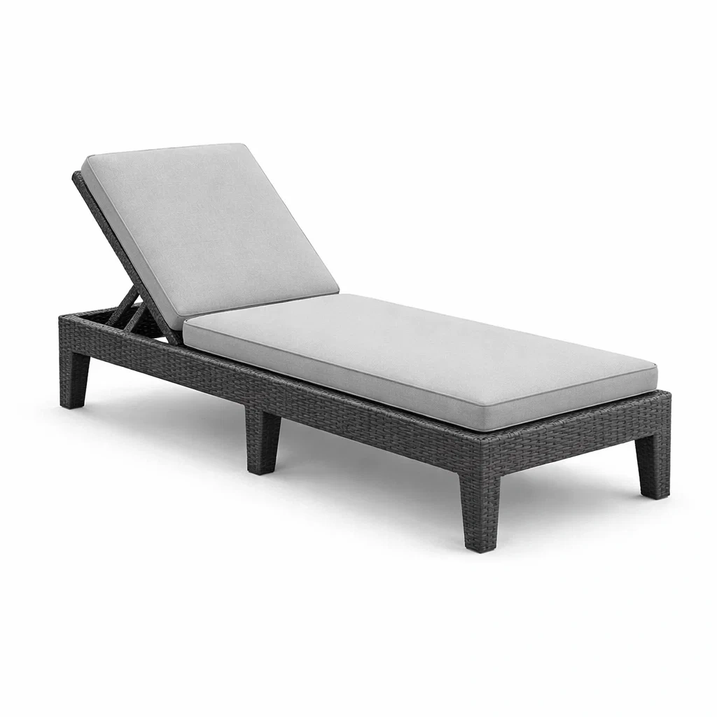 Chaise longue en résine tressée noir avec coussins gris-URBANVI BESPLACE