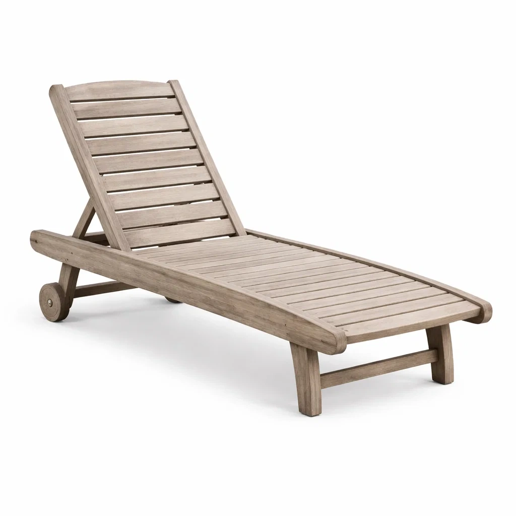 Chaise longue en teck avec dossier inclinable et roues-URBANVI BESPLACE