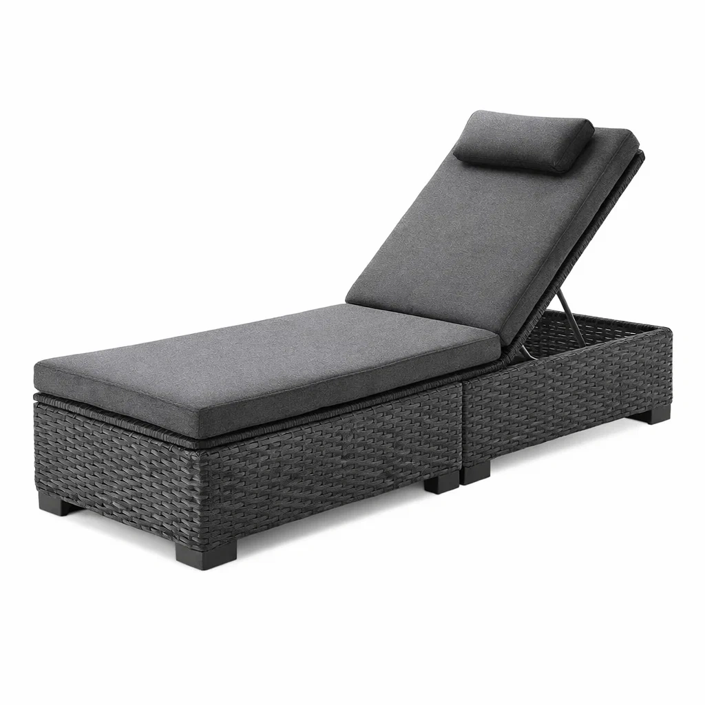 Chaise longue en résine tressée avec coussin réglable gris-URBANVI BESPLACE