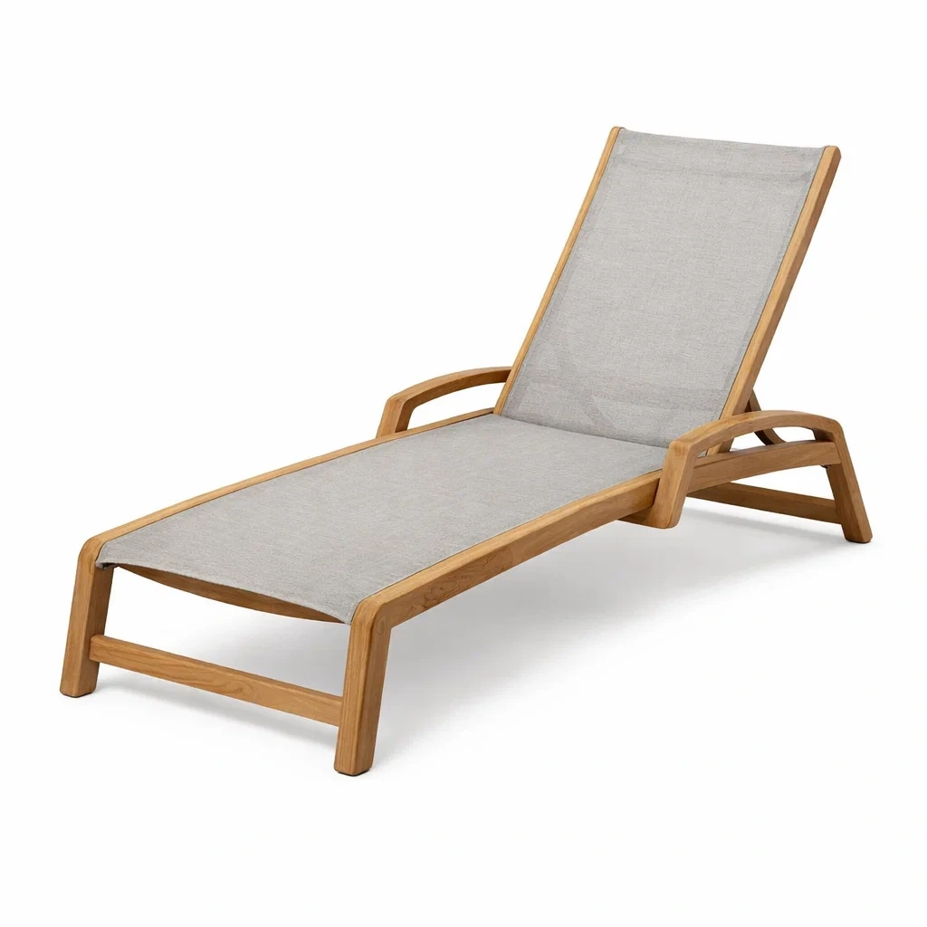 Chaise longue en bois et toile polyester gris-URBANVI BESPLACE