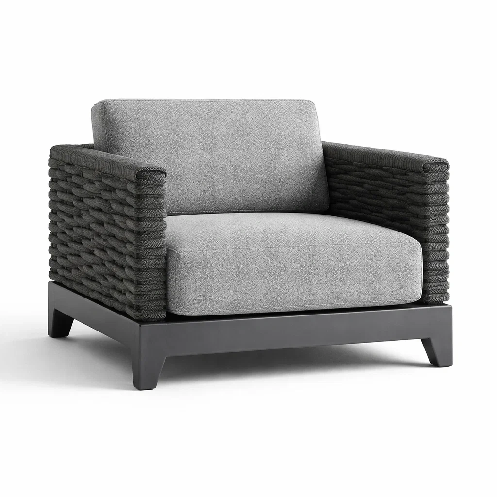 Fauteuil en aluminium et corde tressée gris et noir-URBANVI BESPLACE