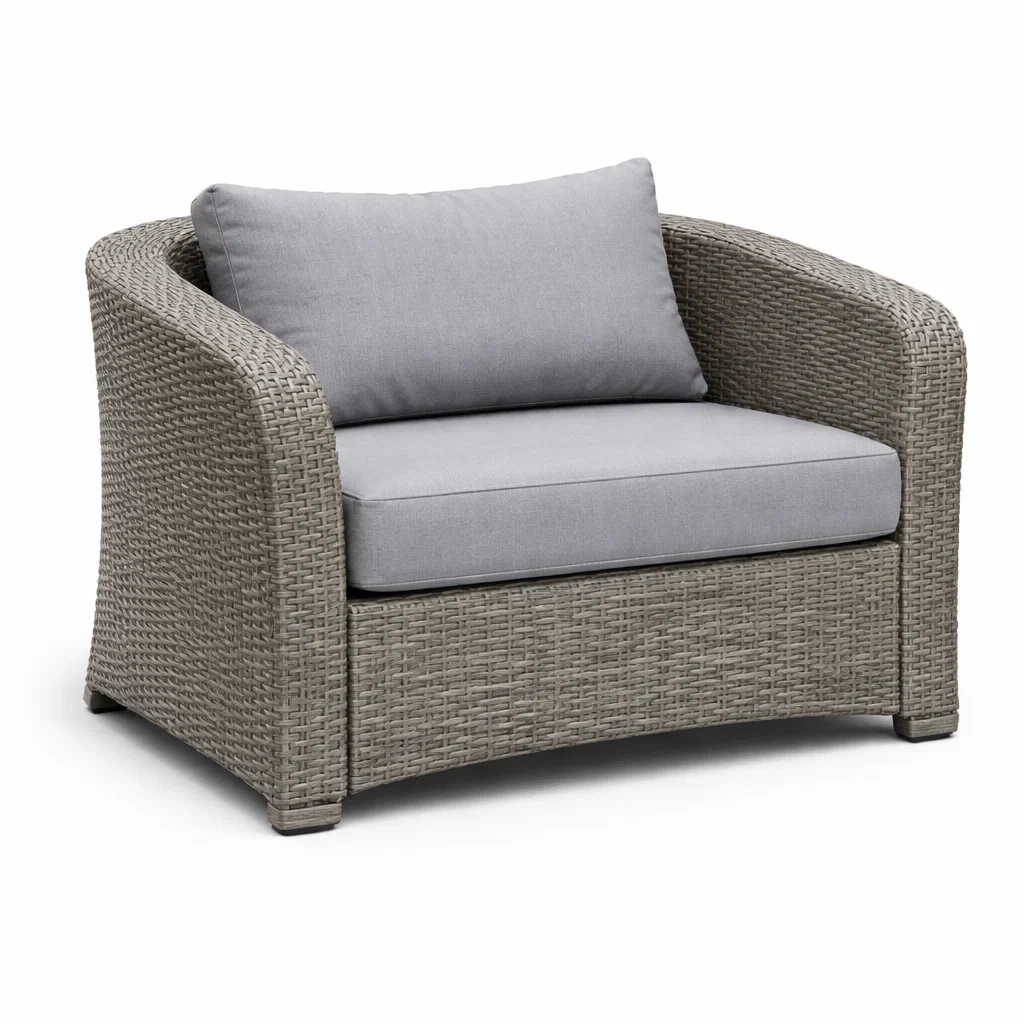 Fauteuil en résine tressée avec coussin gris en polyester-URBANVI BESPLACE