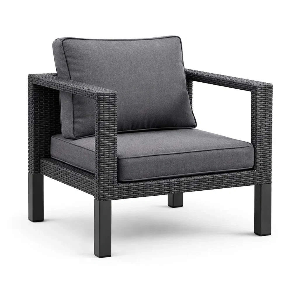 Fauteuil en résine tressée et aluminium gris 75 x 70 x 80 cm-URBANVI BESPLACE